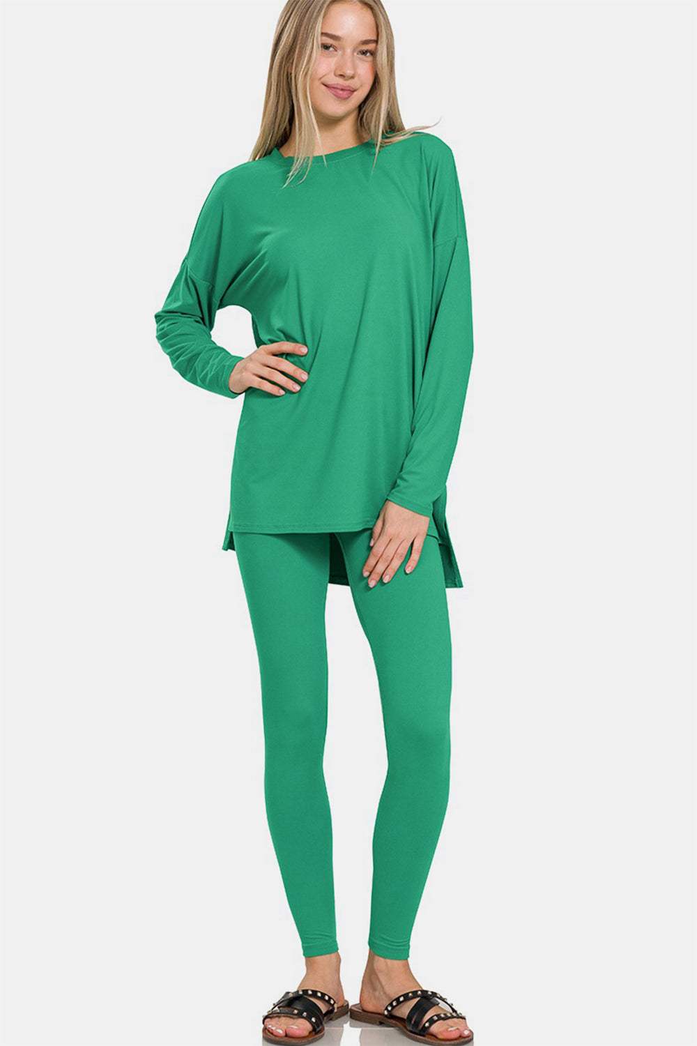 Zenana Full Size Brushed Microfiber Top and Leggings Lounge Set - Trendsi - Flyclothing LLC
