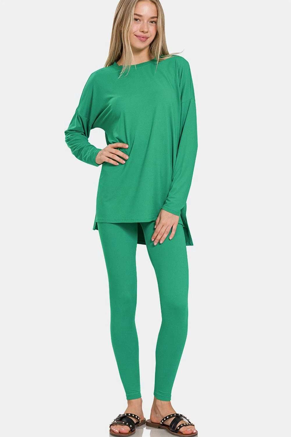 Zenana Full Size Brushed Microfiber Top and Leggings Lounge Set - Trendsi - Flyclothing LLC