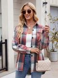 Pocketed Plaid Collared Neck Long Sleeve Shirt - Trendsi - Flyclothing LLC