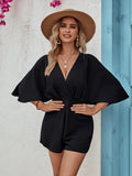 Cutout Surplice Half Sleeve Romper - Trendsi