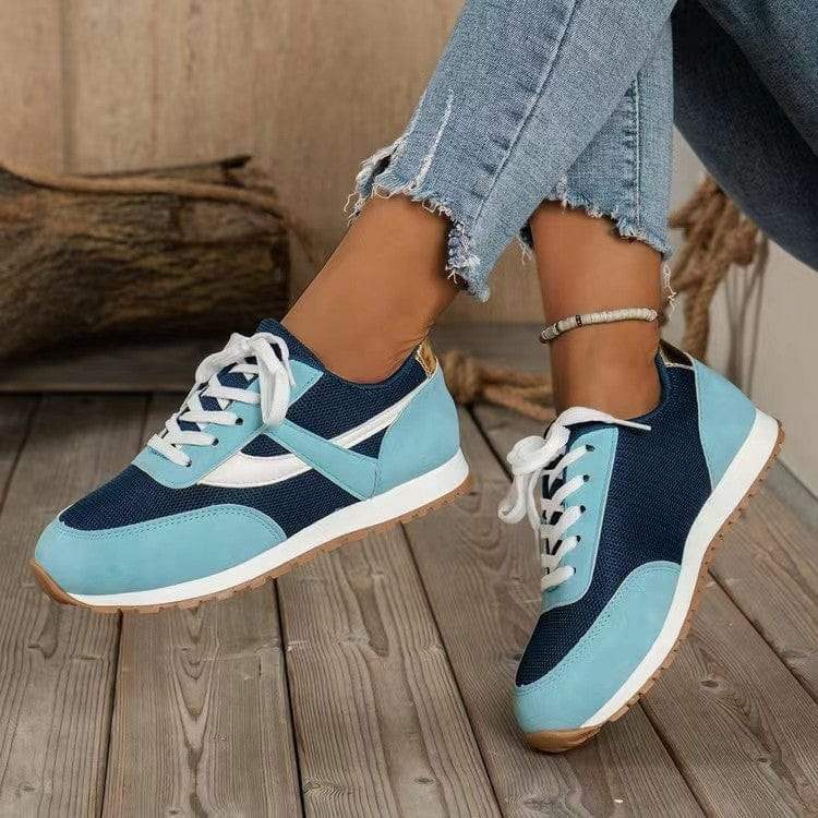 Mesh Contrast Round Toe Sneakers - Trendsi - Flyclothing LLC