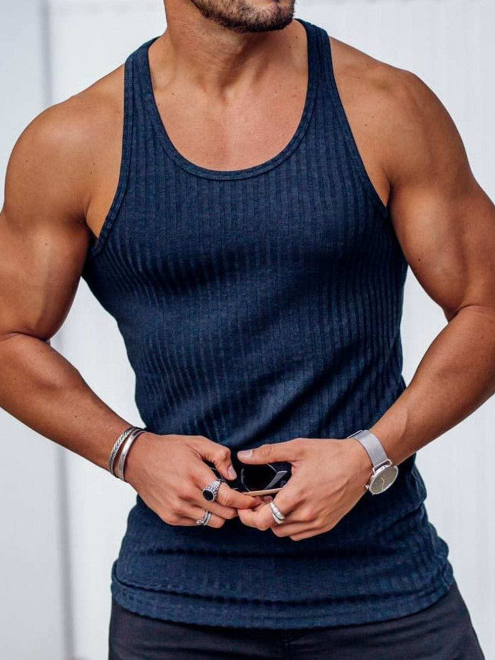Men's Plus Size Round Neck Wide Strap Tank - Trendsi - Flyclothing LLC