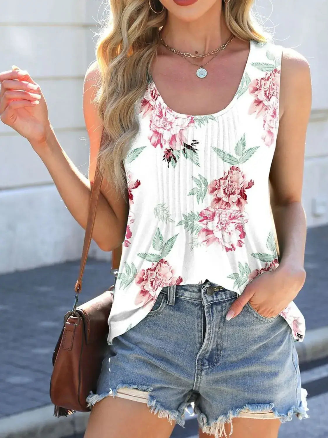 Printed Scoop Neck Wide Strap Tank - Trendsi - Flyclothing LLC