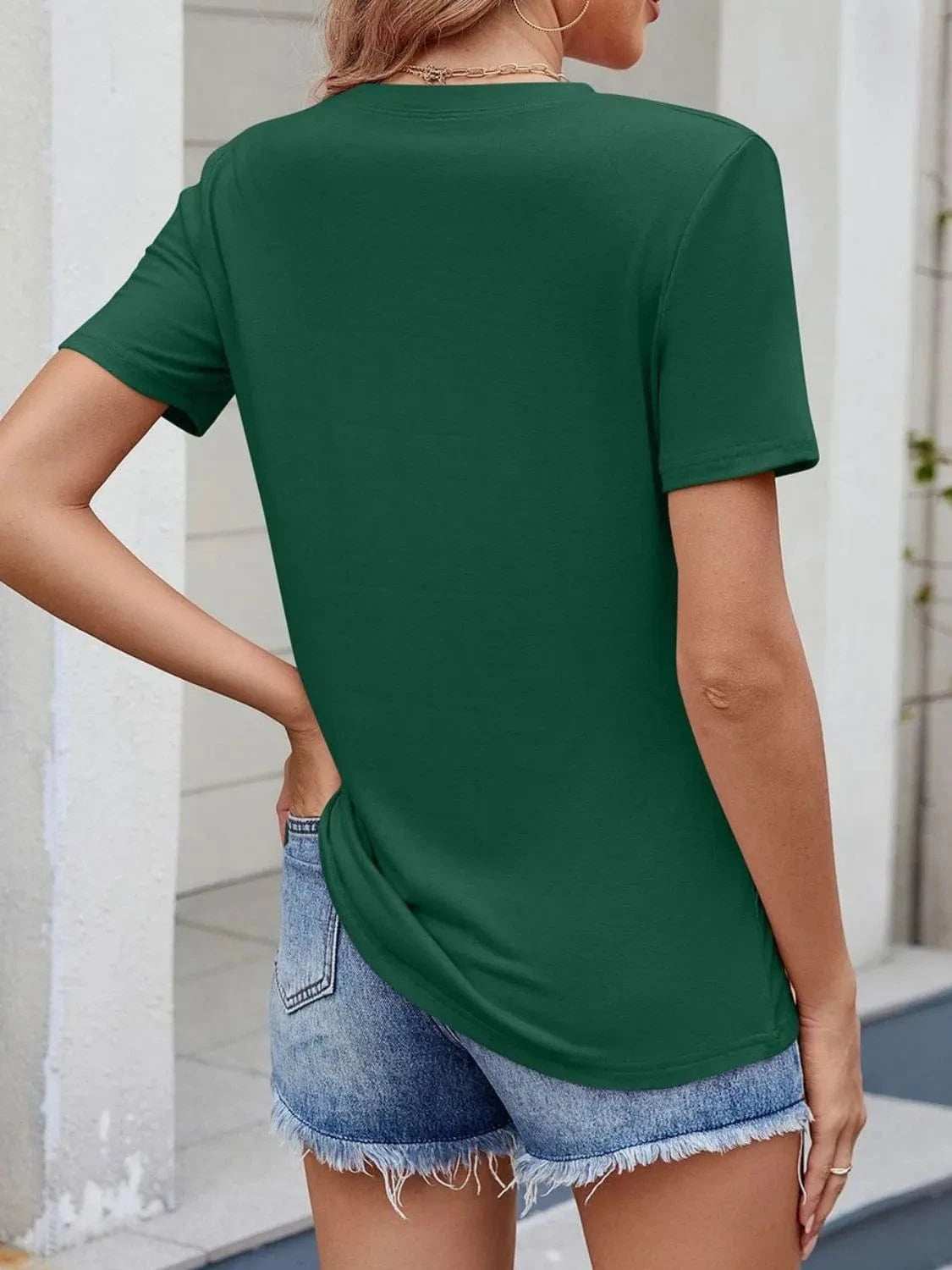 Round Neck Short Sleeve T-Shirt - Trendsi - Flyclothing LLC