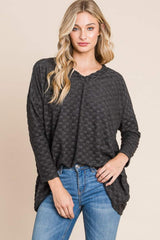 BOMBOM Checkered Long Sleeve V-Neck T-Shirt - Trendsi - Flyclothing LLC