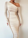 One-Shoulder Ruched Bodycon Midi Dress - Trendsi - Flyclothing LLC