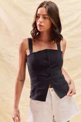 SO ME Button Down Sleeveless Game Day Fitted Denim Top - Trendsi - Flyclothing LLC