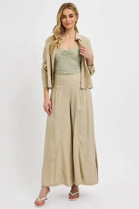 RISEN Shirring Detail Wide Leg Pants - Trendsi - Flyclothing LLC