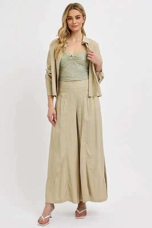 RISEN Shirring Detail Wide Leg Pants - Trendsi - Flyclothing LLC