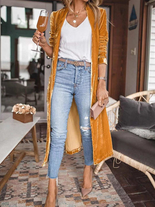 Open Front Long Sleeve Longline Cardigan - Trendsi - Flyclothing LLC