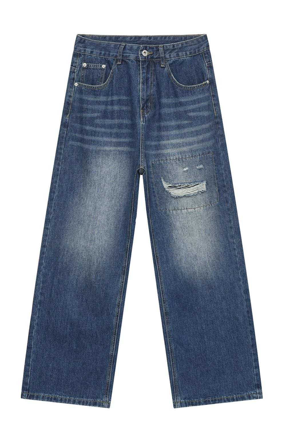 Men's Distressed Applique Straight Jeans - Trendsi - Flyclothing LLC
