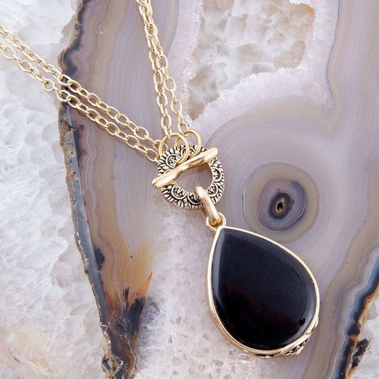 Abby Black Onyx Golden Bronze Drop Necklace - Barse Jewelry - Flyclothing LLC