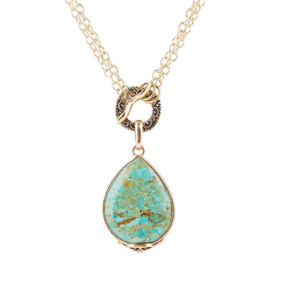 Abby Blue Turquoise and Golden Bronze Pendant Necklace - Barse Jewelry - Flyclothing LLC