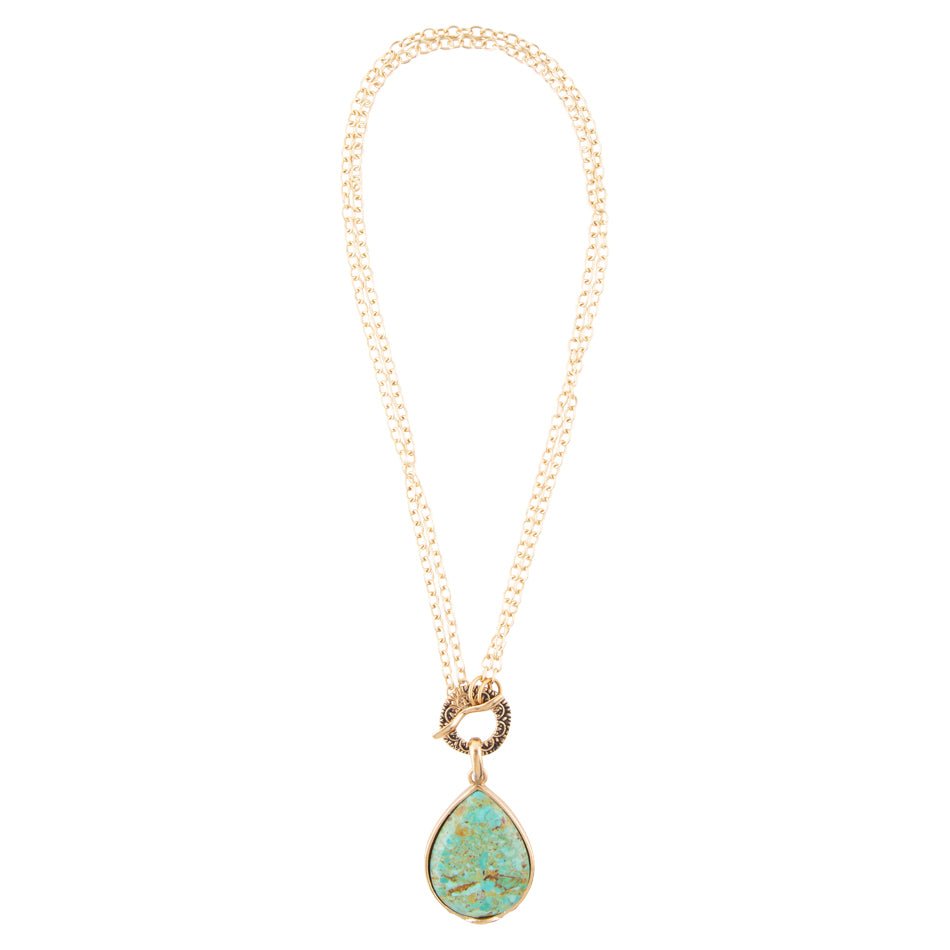 Abby Blue Turquoise and Golden Bronze Pendant Necklace - Barse Jewelry - Flyclothing LLC
