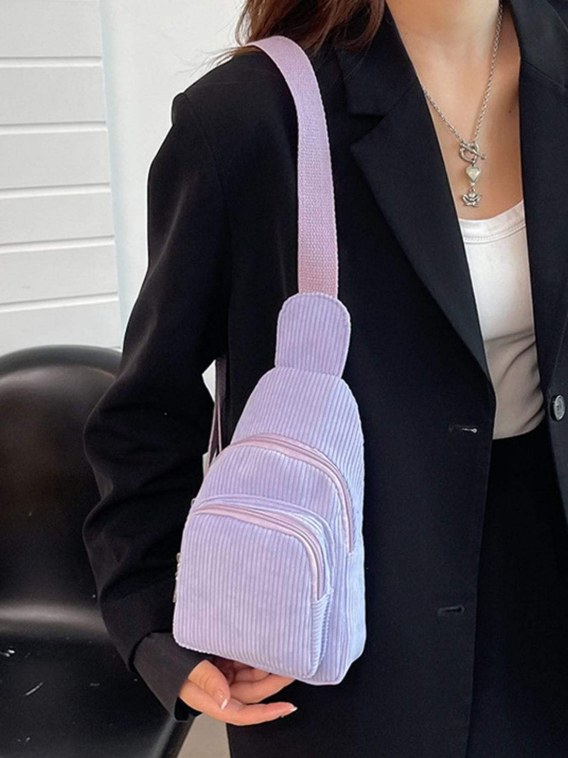 Corduroy Solid Color Crossbody Bag - Trendsi - Flyclothing LLC