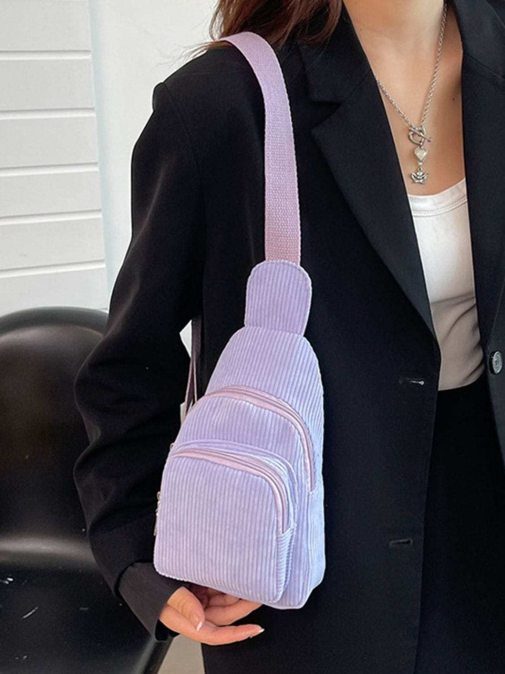 Corduroy Solid Color Crossbody Bag - Trendsi - Flyclothing LLC