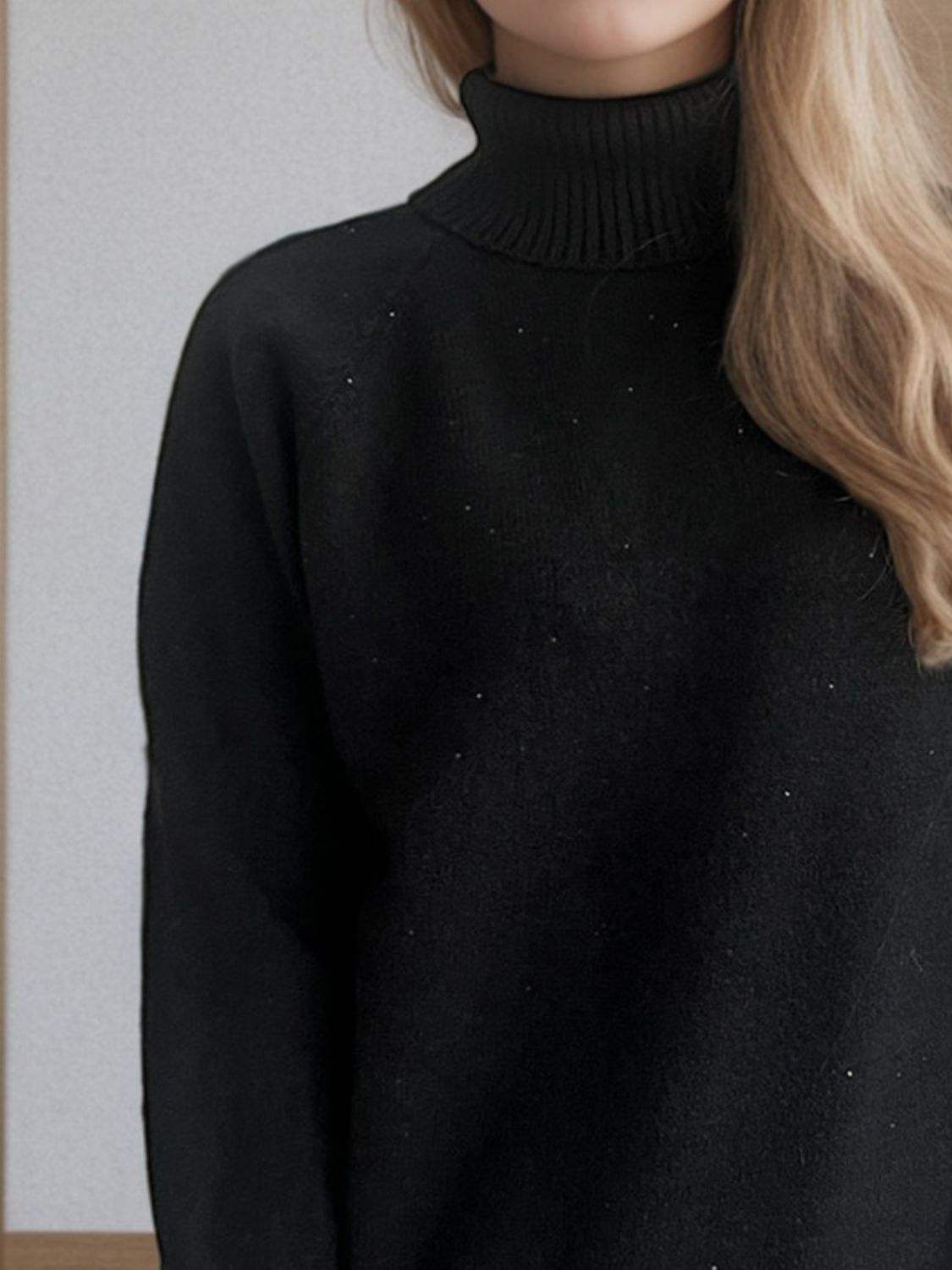 Turtleneck Raglan Sleeve Sweater - Trendsi - Flyclothing LLC