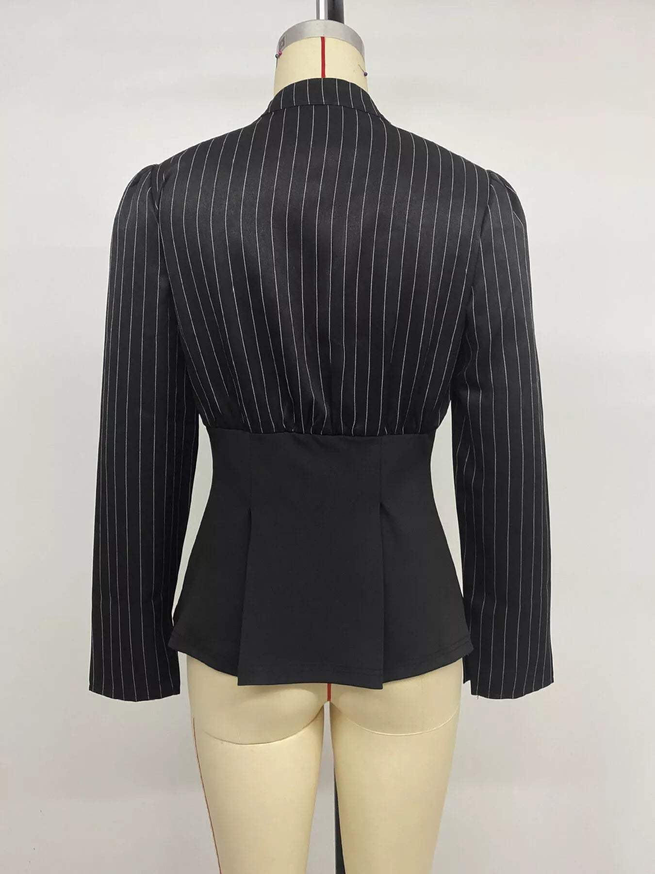 Striped Long Sleeve Peplum Blouse - Trendsi - Flyclothing LLC