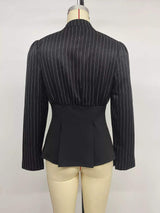 Striped Long Sleeve Peplum Blouse - Trendsi - Flyclothing LLC