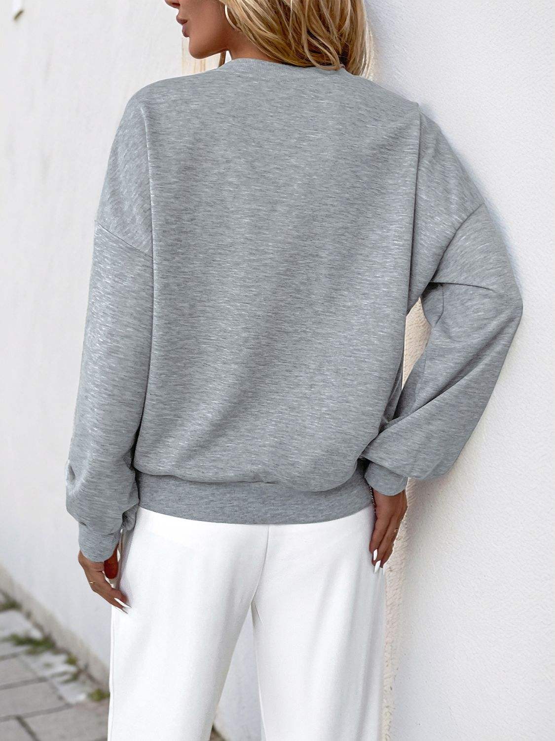Perfee Cutout Pearl Round Neck Long Sleeve Sweatshirt - Trendsi - Flyclothing LLC