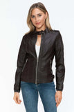 Snobbish PU Leather Biker Jacket with Side Zip Pockets - Trendsi - Flyclothing LLC