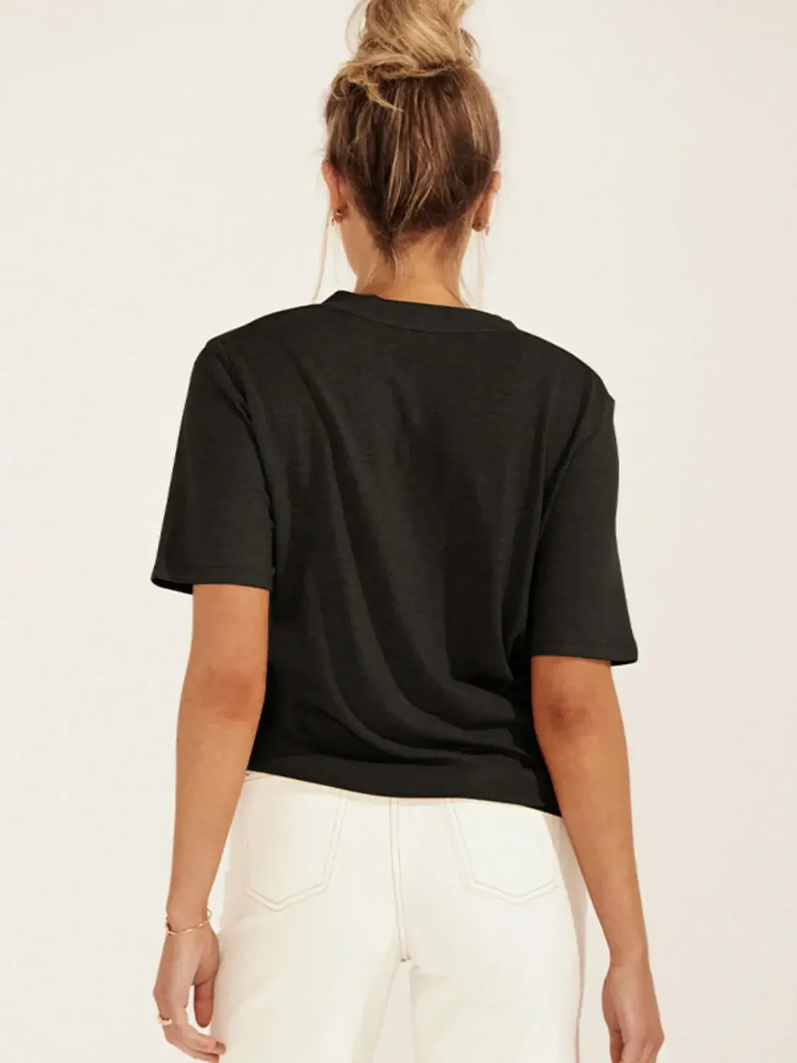 Solid V-Neck Short Sleeve T-Shirt - Trendsi - Flyclothing LLC