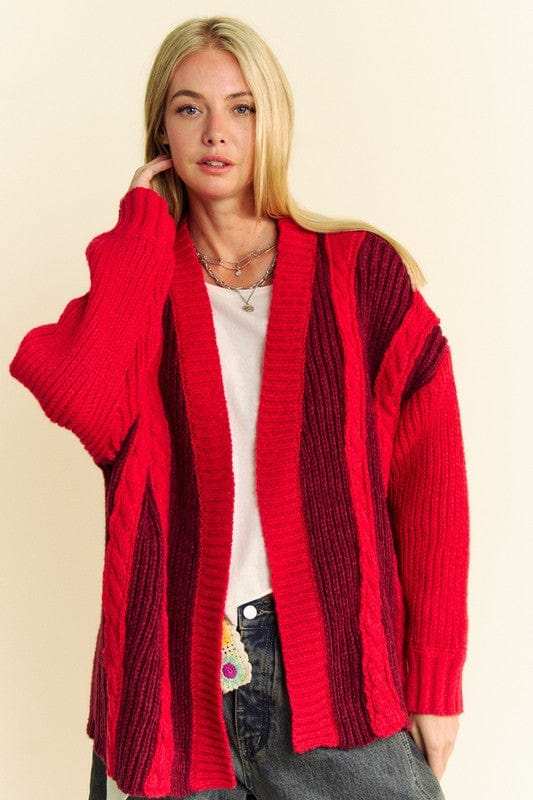 Davi & Dani Cable-Knit Color Block Open Front Cardigan - Trendsi - Flyclothing LLC