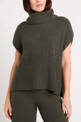 Slit Turtleneck Cap Sleeve Sweater - Trendsi - Flyclothing LLC