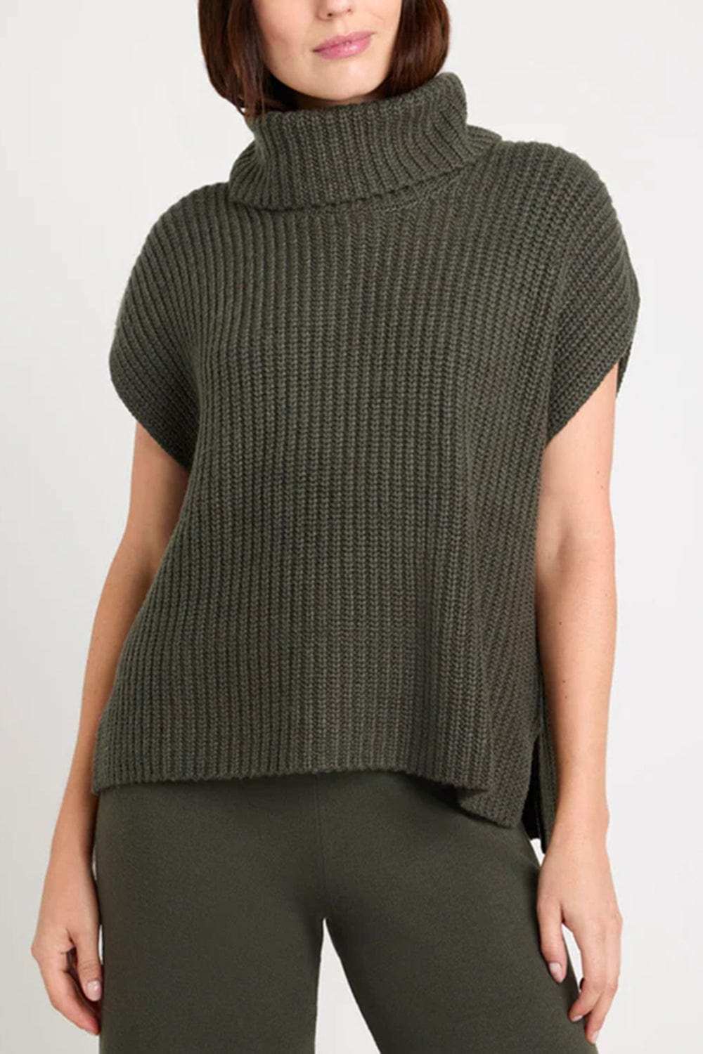 Slit Turtleneck Cap Sleeve Sweater - Trendsi - Flyclothing LLC