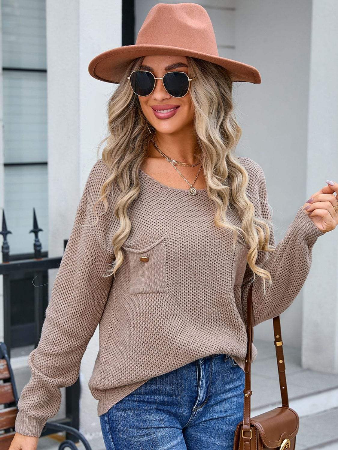 Decor Button Drop Shoulder Knit Top - Trendsi - Flyclothing LLC