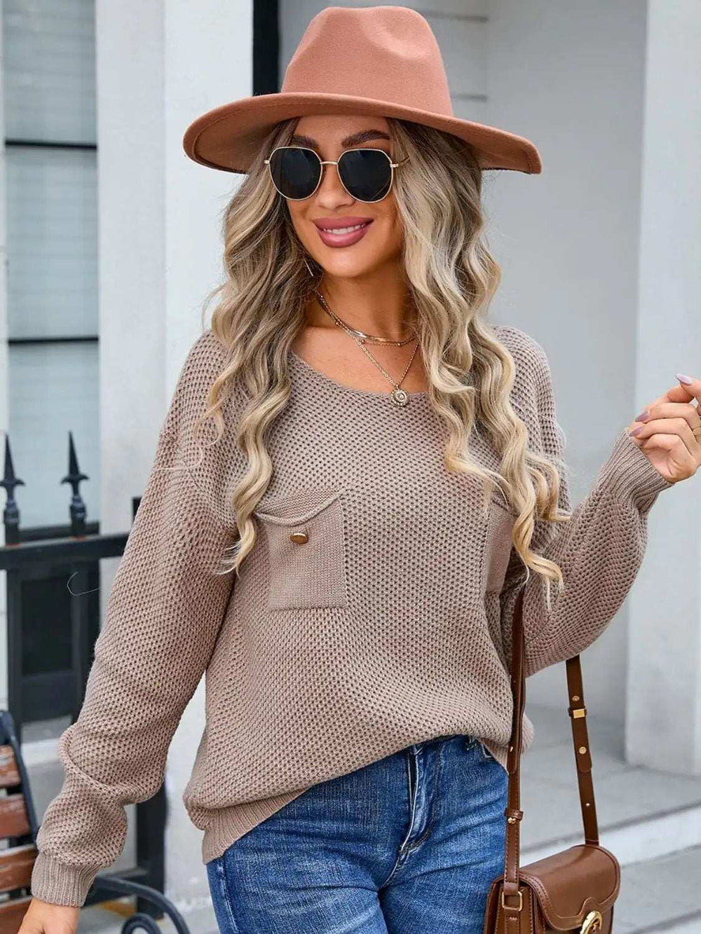 Decor Button Drop Shoulder Knit Top - Trendsi - Flyclothing LLC