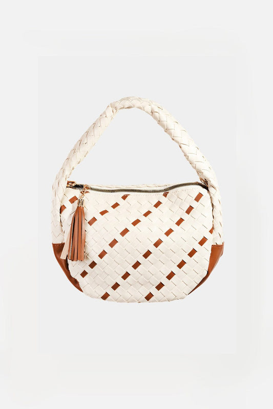 Fame Tassel Detail Weave Semi Circle Bag - Trendsi