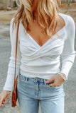 Crisscross V Neck Long Sleeve Knit Top - Trendsi