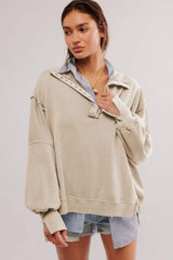 Exposed Seam Side Slit Long Sleeve Sweatshirt - Trendsi - Flyclothing LLC