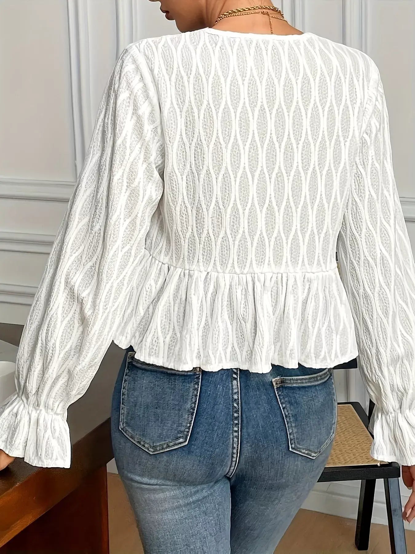 Tie Front Flounce Sleeve Blouse - Trendsi - Flyclothing LLC