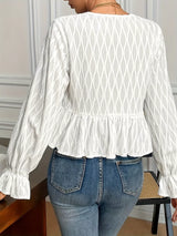 Tie Front Flounce Sleeve Blouse - Trendsi - Flyclothing LLC