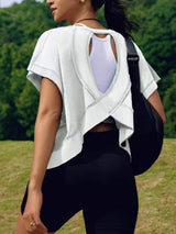 Cutout Back Short Sleeve T-Shirt - Trendsi - Flyclothing LLC
