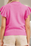 Ruffled Round Neck Cap Sleeve Sweater - Trendsi - Flyclothing LLC