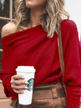 Full Size One-Shoulder Ribbed Sweater Plus Size - Trendsi - Flyclothing LLC