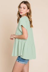 Cotton Bleu by Nu Lab Ruched Notched Short Sleeve Blouse - Trendsi