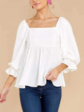Smocked Square Neck Flounce Sleeve Blouse - Trendsi - Flyclothing LLC