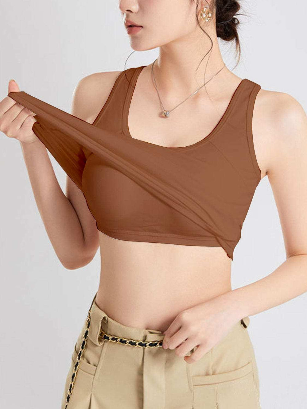 Crisscross Scoop Neck Wide Strap Cropped Tank with Chest Pads - Trendsi - Flyclothing LLC