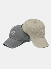 Embroidered Heart Washed Cotton Baseball Cap - Trendsi