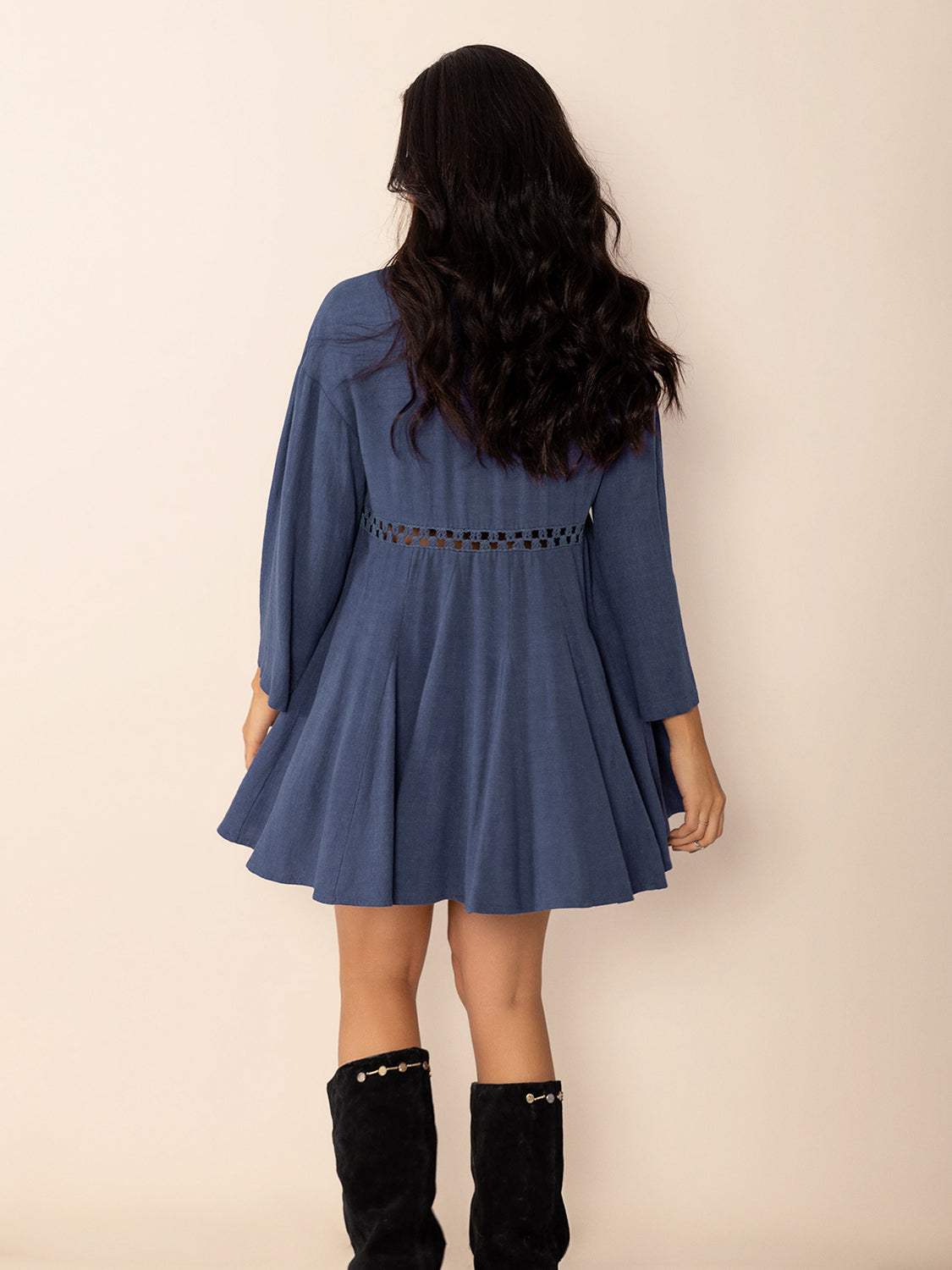 Cutout Johnny Collar Long Sleeve Mini Dress - Trendsi - Flyclothing LLC