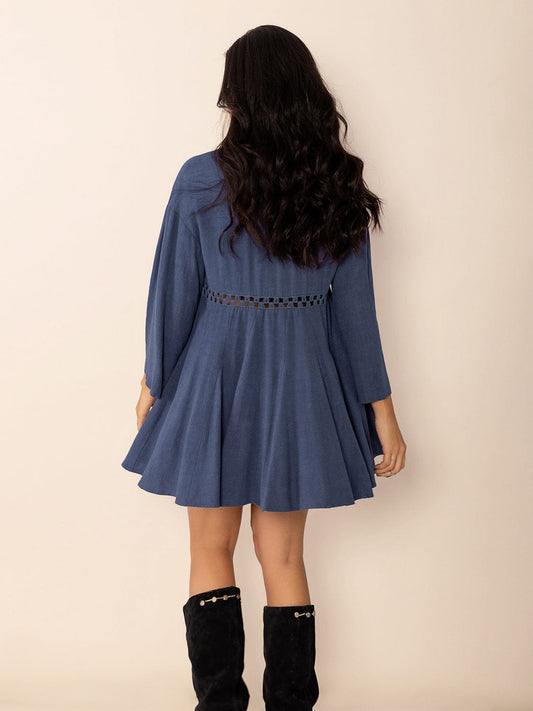 Cutout Johnny Collar Long Sleeve Mini Dress - Trendsi