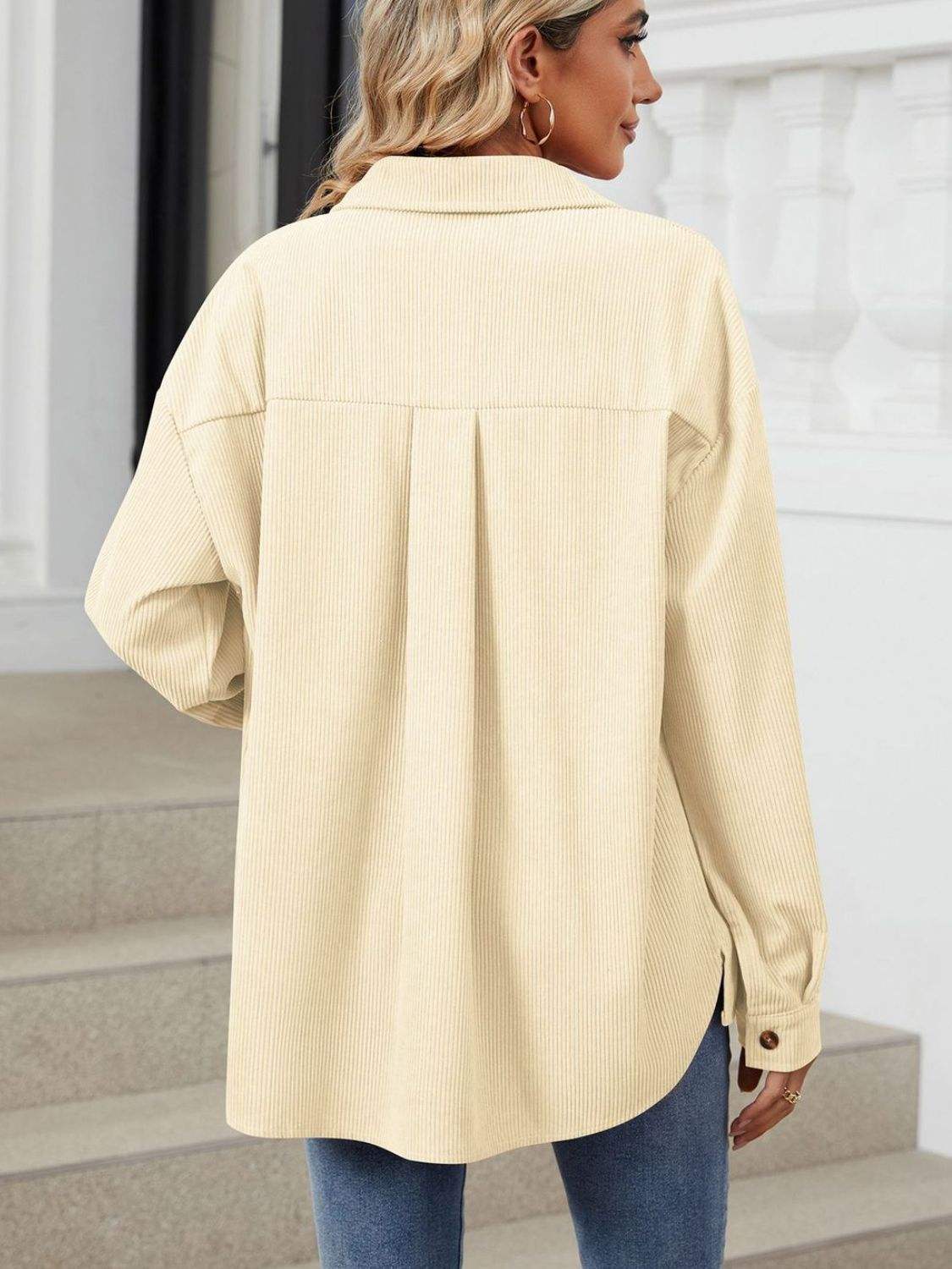 Button Up Dropped Shoulder Long Sleeve Outerwear - Trendsi - Flyclothing LLC