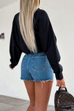 Raw Hem Denim Skorts - Trendsi
