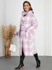 Plaid Button Up Long Sleeve Coat - Trendsi