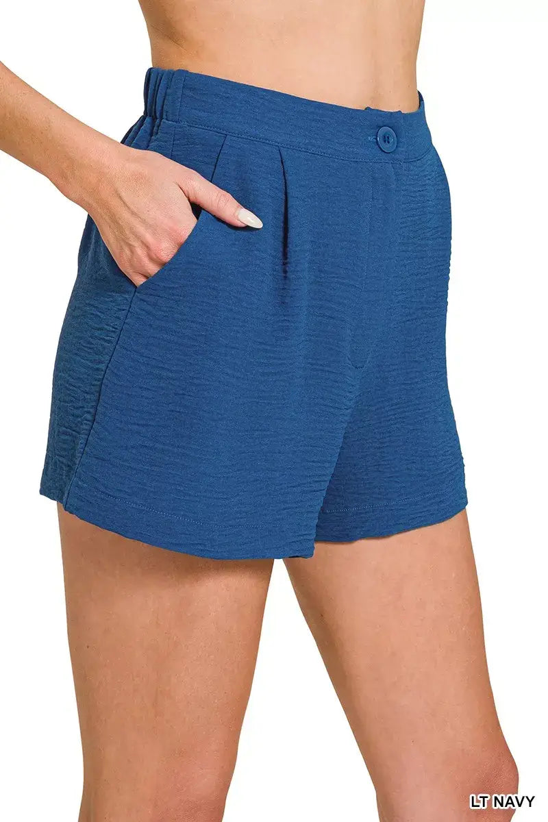 Zenana Woven Airflow Back Elastic Waist Shorts - Trendsi - Flyclothing LLC