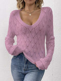 Openwork V-Neck Long Sleeve Sweater - Trendsi - Flyclothing LLC